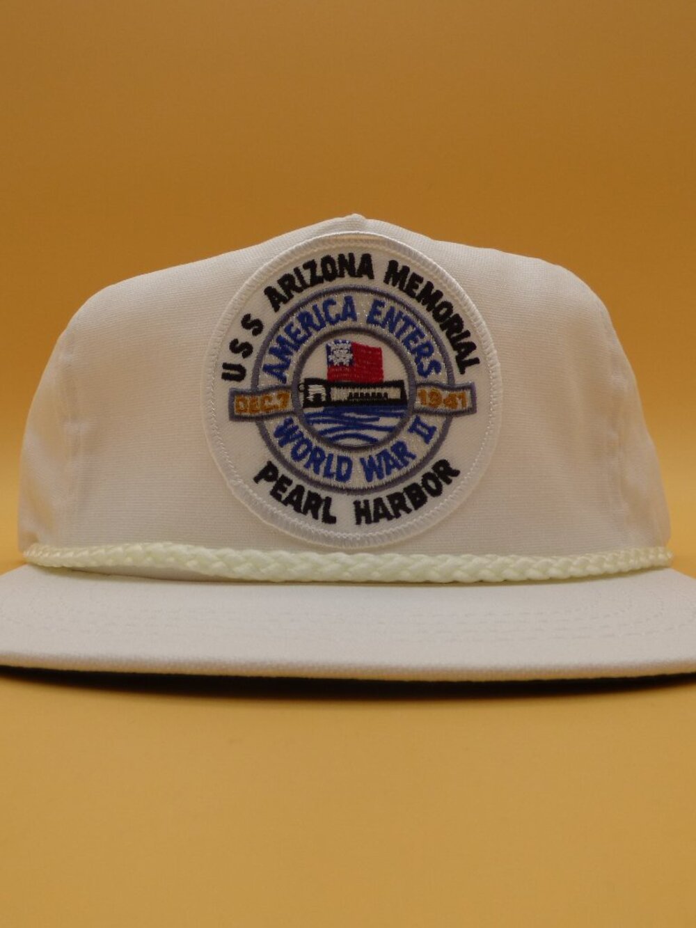 Vintage 80s USS Arizona Memorial Pearl Harbor Rope Trucker Hat White Made in USA